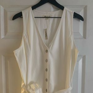 Madewell Denim Sleeveless Tie-Waist Jumpsuit in Tile White